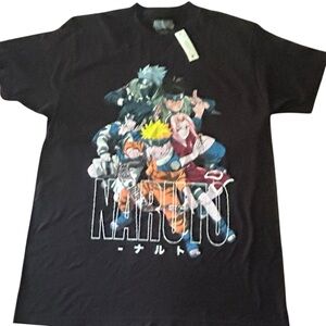 Naruto Shippuden T-Shirt Black Anime Manga Graphic Tee Kakashi Sakura‎ Sasuke